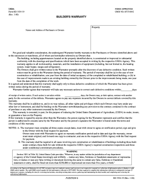 USDA Builder's Warranty Form
