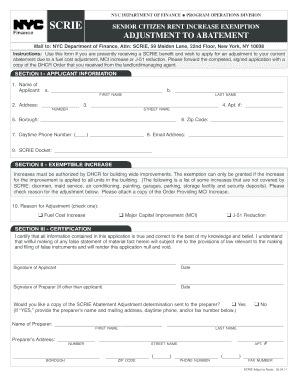 NYC SCRIE Senior Citizen Rent Increase Exemption Adjustment Form