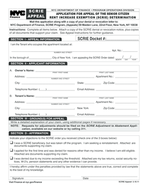NYC Senior Citizen Rent Increase Exemption Appeal Form