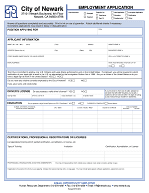 City of Newark Employment Application