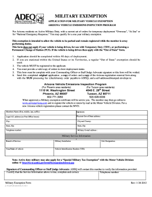 Arizona Military Vehicle Exemption Application