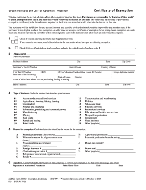Wisconsin Sales Tax Exemption Certificate