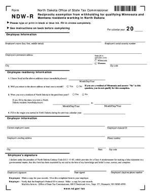 NDW-R Reciprocity Exemption Form