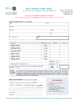 Product Order Form