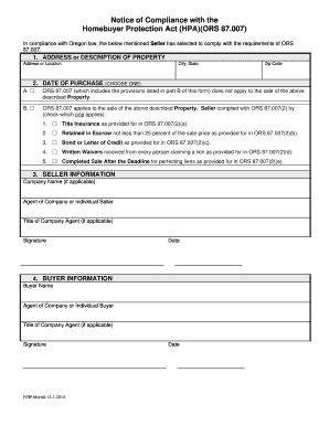 Oregon Homebuyer Protection Act Compliance Notice