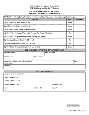 US Customs Request for Printed Material