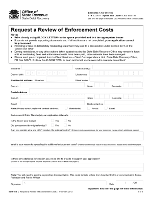 Request a Review of Enforcement Costs