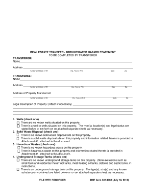 Real Estate Transfer Groundwater Hazard Statement