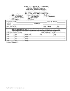 IEP Team Meeting Minutes Form