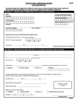 National Insurance Board Life Certificate