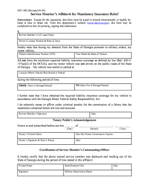 Service Member’s Affidavit for Mandatory Insurance Relief