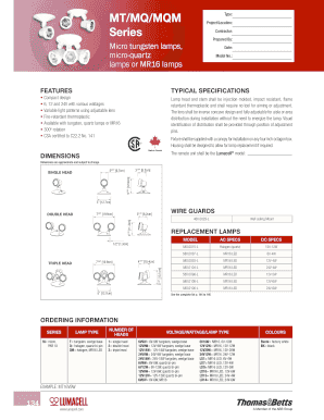 Lumacell Micro Tungsten Lamp Specifications
