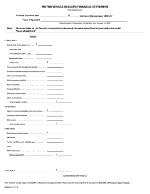 Motor Vehicle Dealer's Financial Statement