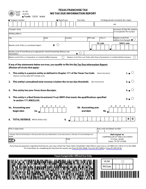Texas Franchise Tax No Tax Due Information Report