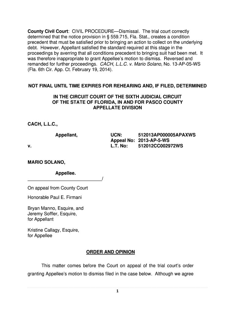 Fillable Online County Civil Court CIVIL PROCEDUREDismissal Fax Email