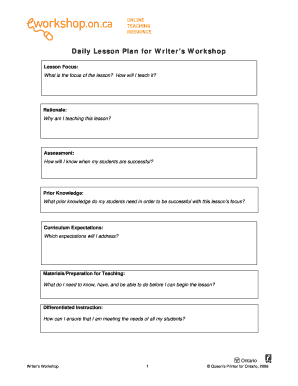 Daily Lesson Plan for Writer’s Workshop