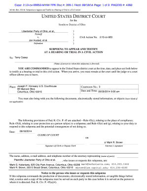 Subpoena to Appear and Testify in Civil Action
