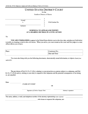 US Federal Subpoena to Appear and Testify