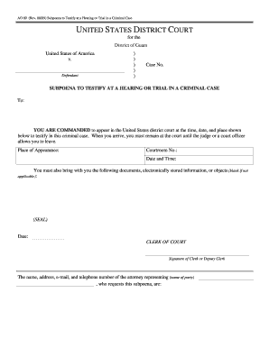 Subpoena to Testify in Criminal Case