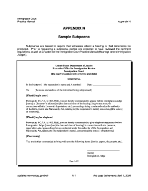 Immigration Court Subpoena Template
