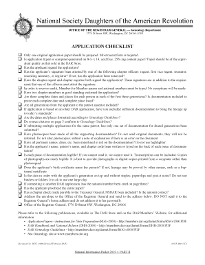 DAR Genealogy Application Checklist