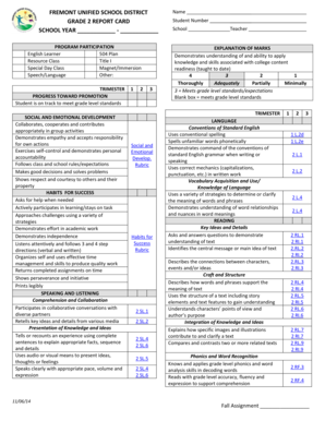 Fremont Unified School District Grade 2 Report Card