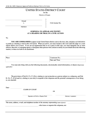 US Federal Subpoena to Appear and Testify
