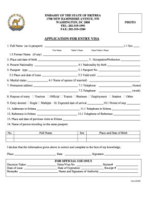 Eritrea Visa Application Form