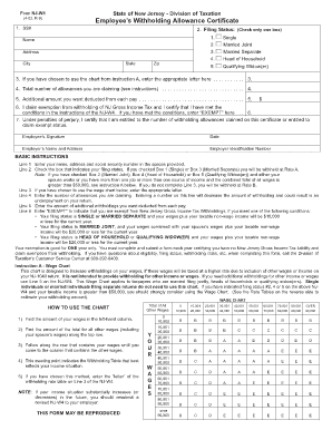 New Jersey Employee’s Withholding Allowance Certificate