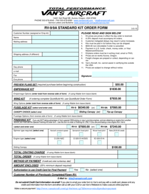 RV-9/9A Standard Kit Order Form