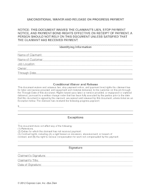 Unconditional Waiver and Release on Progress Payment