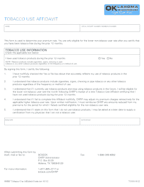 Tobacco Use Affidavit