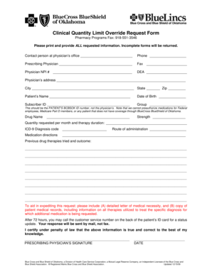 Clinical Quantity Limit Override Request Form