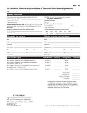 Woodcock-Johnson III NU Achievement Test Order Form