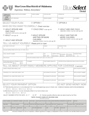 Blue Cross Blue Shield of Oklahoma Dental Application