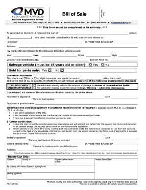 Montana Vehicle Bill of Sale