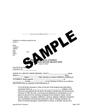 ----------------------Above this Line for Official Use Only--------------------- Prepared by, recording requested by and return to: Name: Company: Address: City: State: Phone: Fax: Zip: SPECIAL POWER OF ATTORNEY FOR CLOSING REAL ESTATE