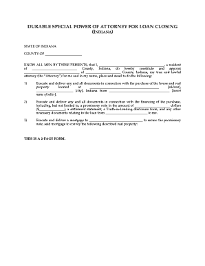 Durable Special Power of Attorney for Loan Closing
