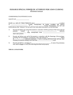 Durable Special Power of Attorney for Loan Closing