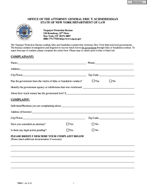 New York Taxpayer Protection Bureau Complaint Form
