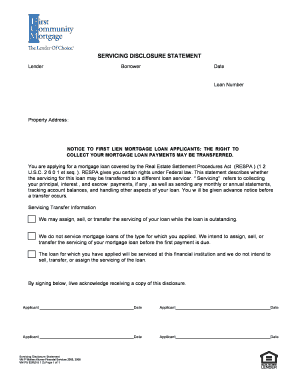 Servicing Disclosure Statement