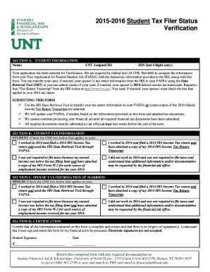 Student Tax Filer Status Verification Form