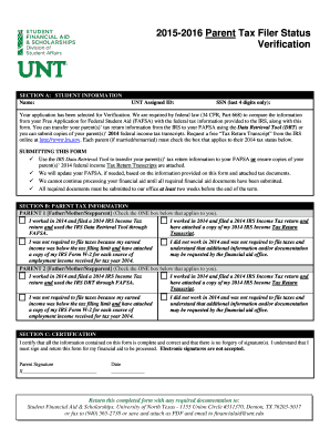 2014 Parent Tax Verification Form
