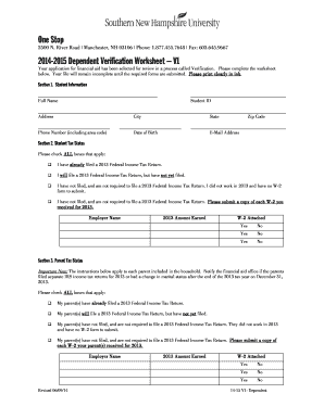 2014-2015 Dependent Verification Worksheet