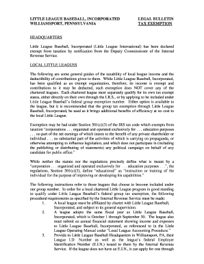 Little League Tax Exemption Bulletin