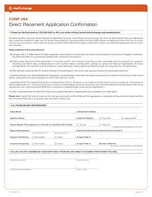Camp USA Direct Placement Application Confirmation