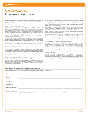 Work & Travel USA Employment Agreement