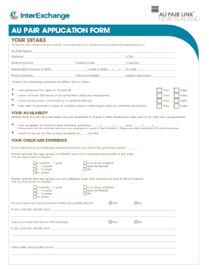 Au Pair Application Form