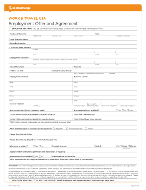 Work & Travel USA Employment Offer and Agreement