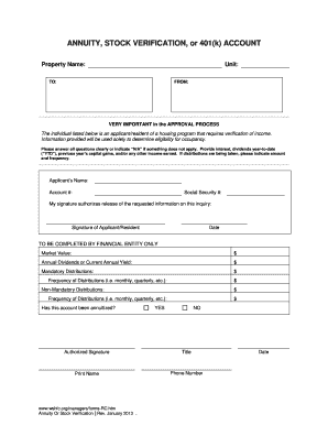 Annuity or Stock Verification Form